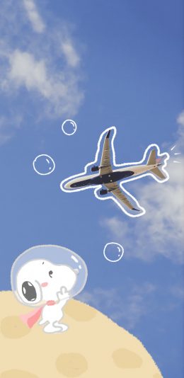 [2436x1125]花生漫画 史努比 飞机（取自微博：寄喜饼给你喔） 苹果手机动漫壁纸图片