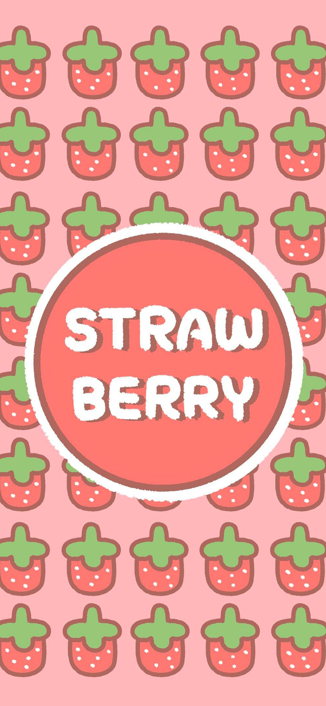 [2436×1125]草莓 平铺 strawberry 粉 苹果手机动漫壁纸图片