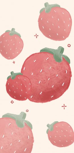 [2436x1125]草莓 粉 彩绘 平铺 苹果手机动漫壁纸图片