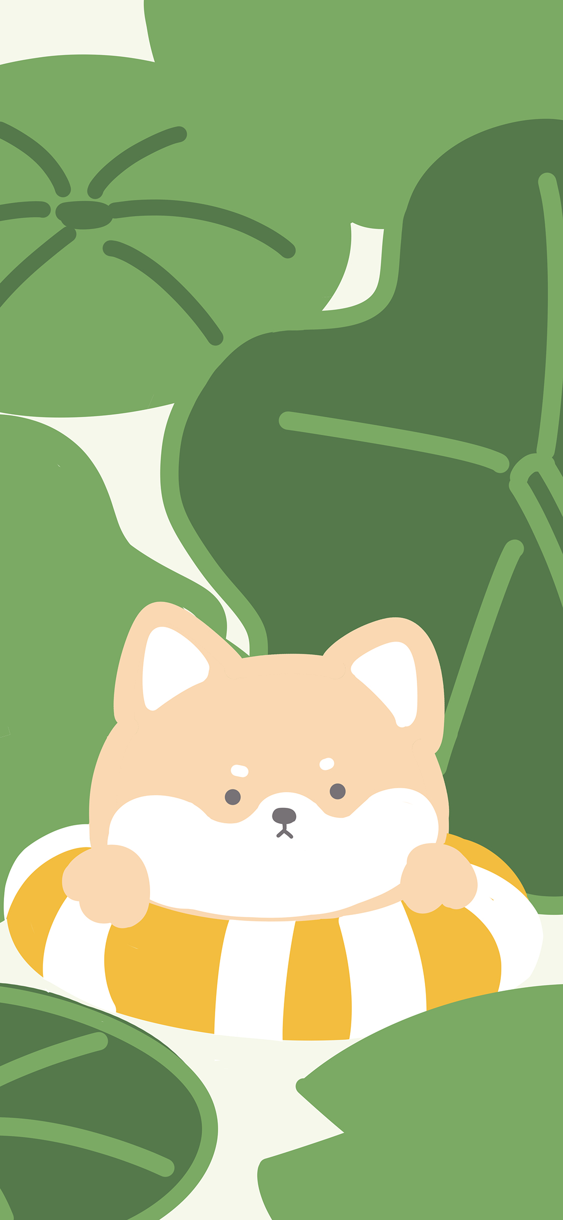 [2436×1125]荷叶 柴犬 泳圈 卡通 苹果手机动漫壁纸图片