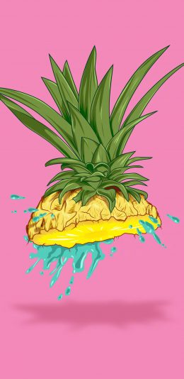 [2436x1125]菠萝 水果 果汁 喷射 粉色 苹果手机动漫壁纸图片