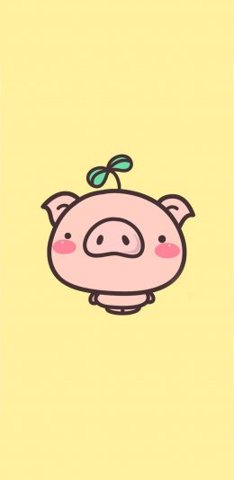 [2436x1125]萌 手绘 大头 黄色 猪 苹果手机动漫壁纸图片