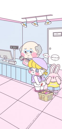 [2436x1125]萌咔便利店 商店 卡通 可爱 姨妈巾 苹果手机动漫壁纸图片