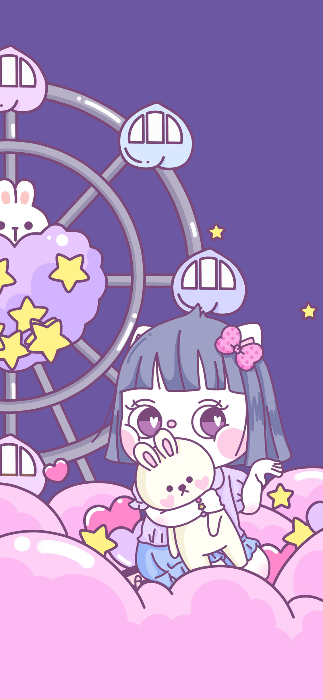 [2436×1125]萌咔便利店 小女孩 摩天轮 紫色 苹果手机动漫壁纸图片
