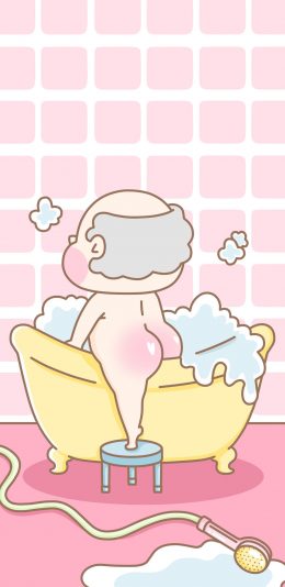 [2436x1125]萌咔便利店 浴室 浴缸 洗澡 屁股 苹果手机动漫壁纸图片