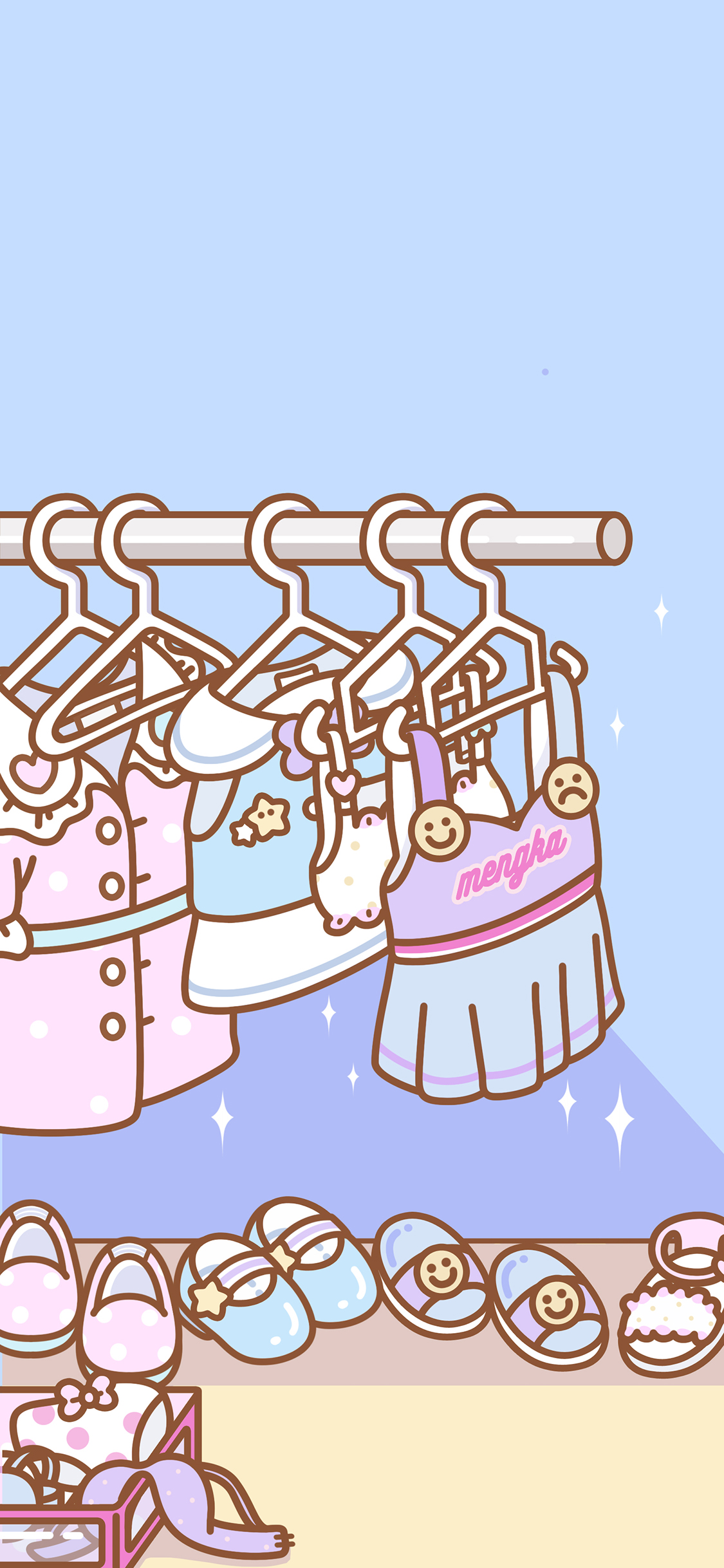 [2436×1125]萌咔便利店 裙子 衣服 鞋子 苹果手机动漫壁纸图片