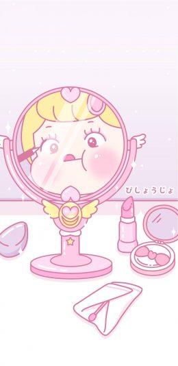 [2436x1125]萝莉 卡通 粉色系 画眼线 苹果手机动漫壁纸图片