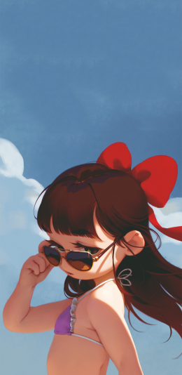 [2436x1125]萝莉 蝴蝶结 可爱 泳装 苹果手机动漫壁纸图片