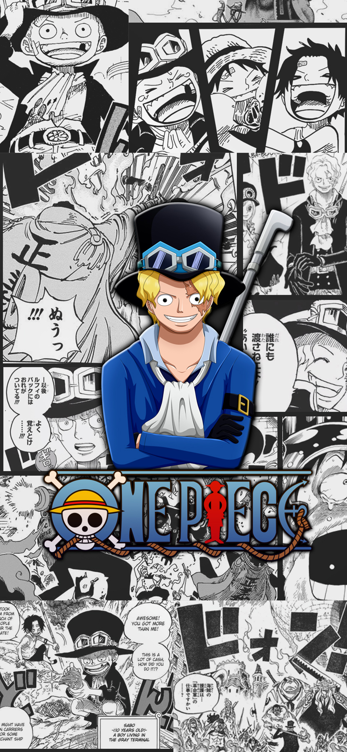 [2436×1125]萨博 海贼王 日本 漫画 苹果手机动漫壁纸图片
