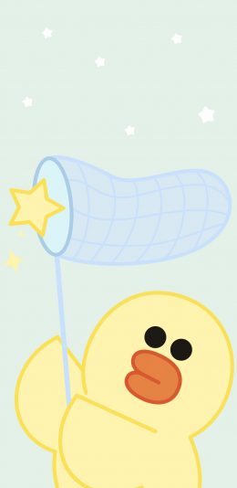 [2436x1125]萨莉鸡 line friends 渔网 卡通 星星 苹果手机动漫壁纸图片