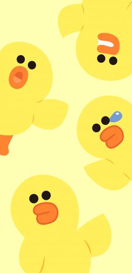 [2436x1125]萨莉鸡 卡通 黄色 可爱（壁纸来源：@LINEFRIENDS壁纸分享) 苹果手机动漫壁纸图片