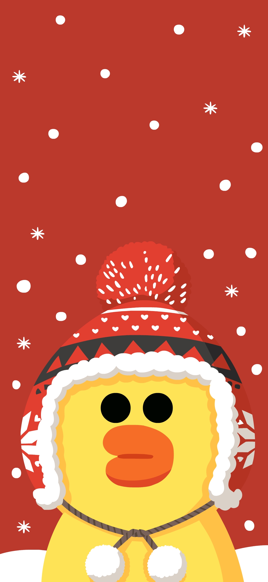 [2436×1125]萨莉鸡 红色 雪花 冬季 line friends 苹果手机动漫壁纸图片