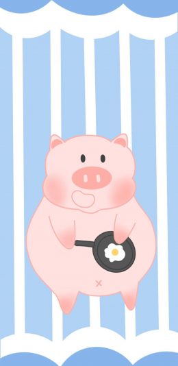 [2436x1125]蓝色 条纹 卡通 猪猪 煎蛋 苹果手机动漫壁纸图片