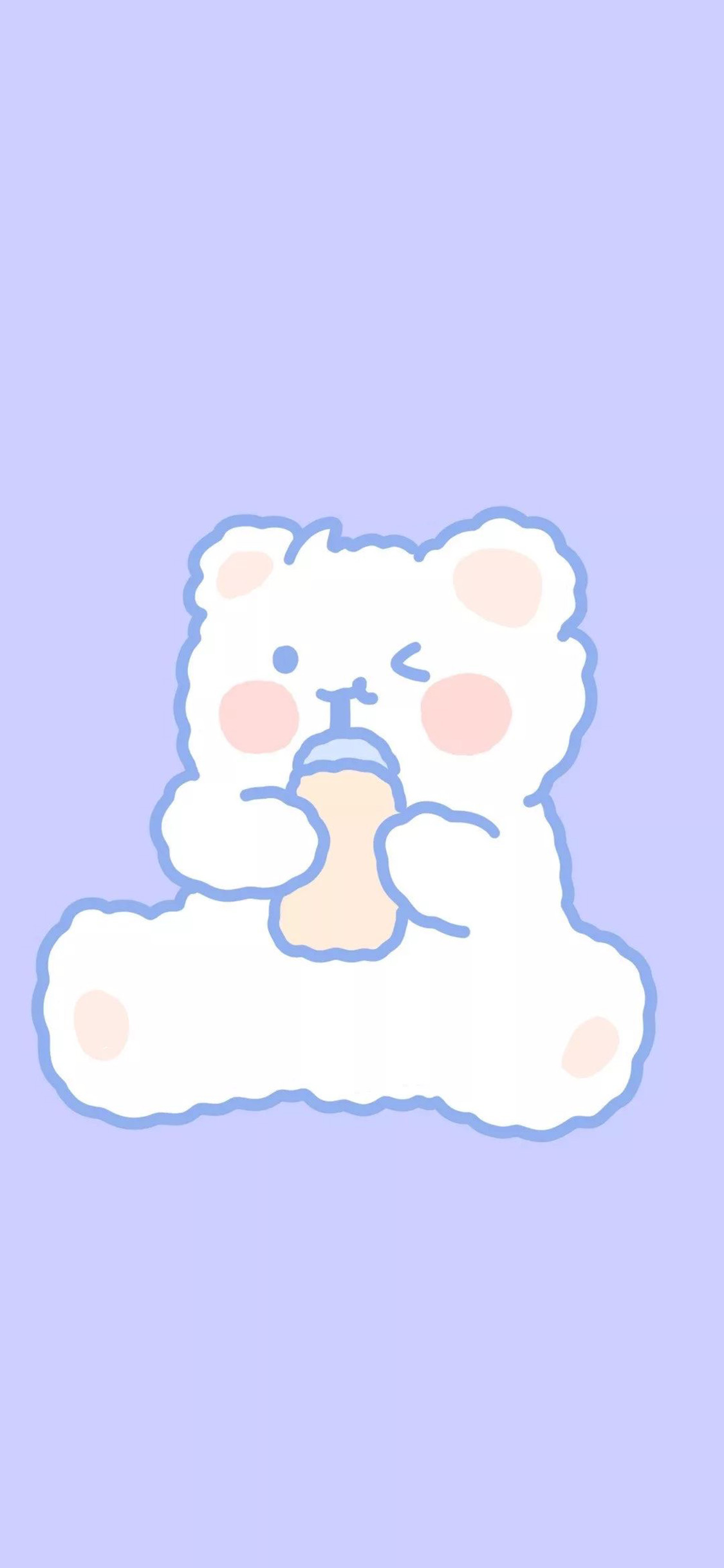 [2436×1125]蓝色 背景 卡通 小熊 苹果手机动漫壁纸图片