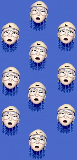 [2436x1125]蓝色背景 卡通 女头 平铺 苹果手机动漫壁纸图片