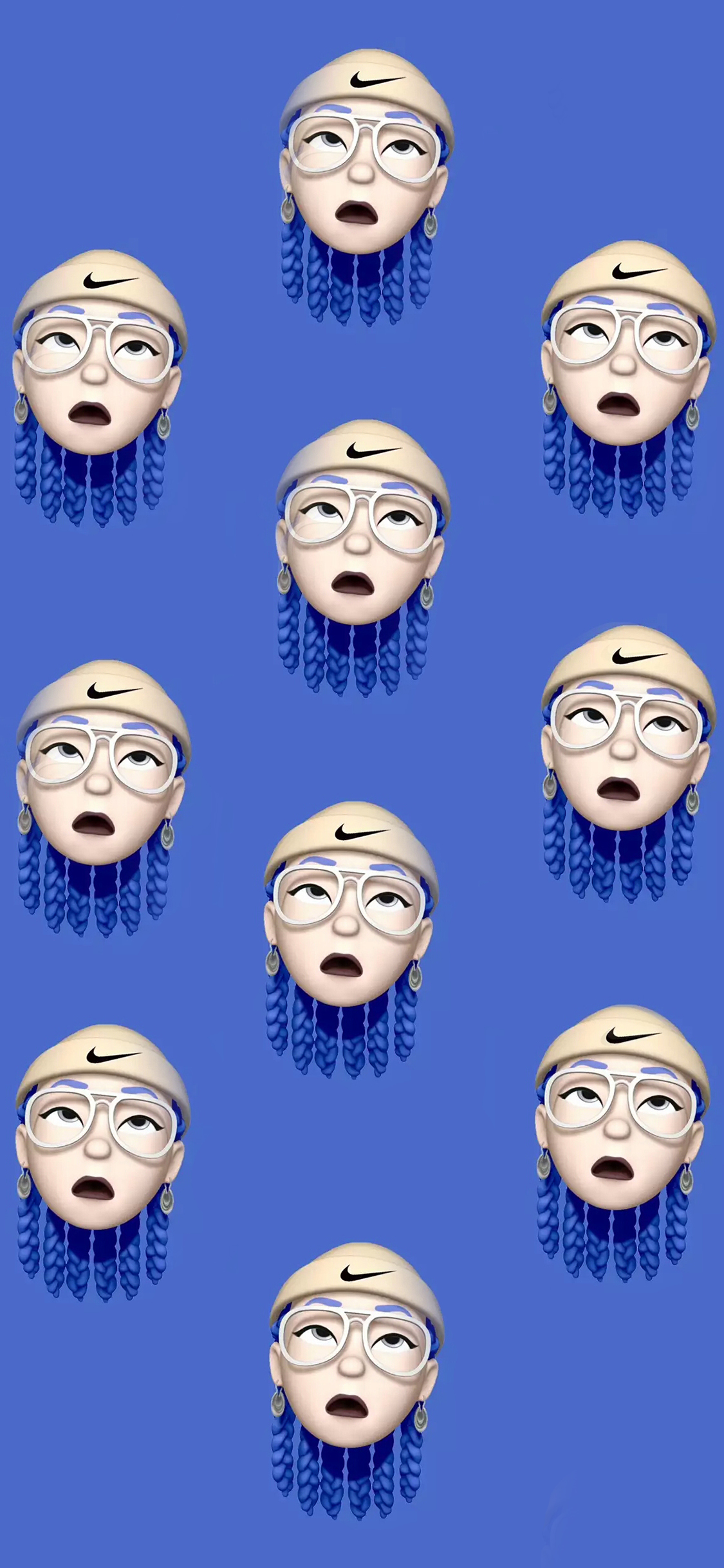 [2436×1125]蓝色背景 卡通 女头 平铺 苹果手机动漫壁纸图片