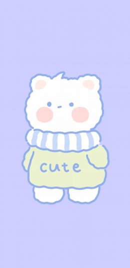 [2436x1125]蓝色背景 卡通 小熊 cute 苹果手机动漫壁纸图片