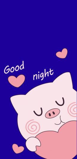 [2436x1125]蓝色背景 卡通 猪猪 爱心 good night 苹果手机动漫壁纸图片