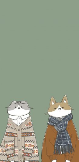 [2436x1125]蓝色背景 卡通 猫咪 苹果手机动漫壁纸图片