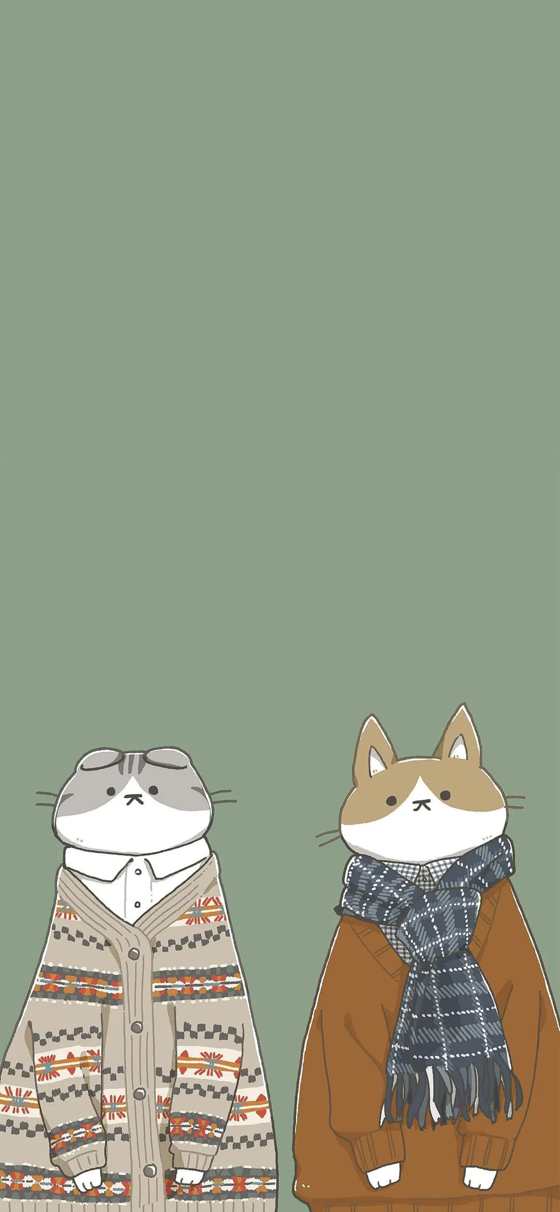 [2436×1125]蓝色背景 卡通 猫咪 苹果手机动漫壁纸图片