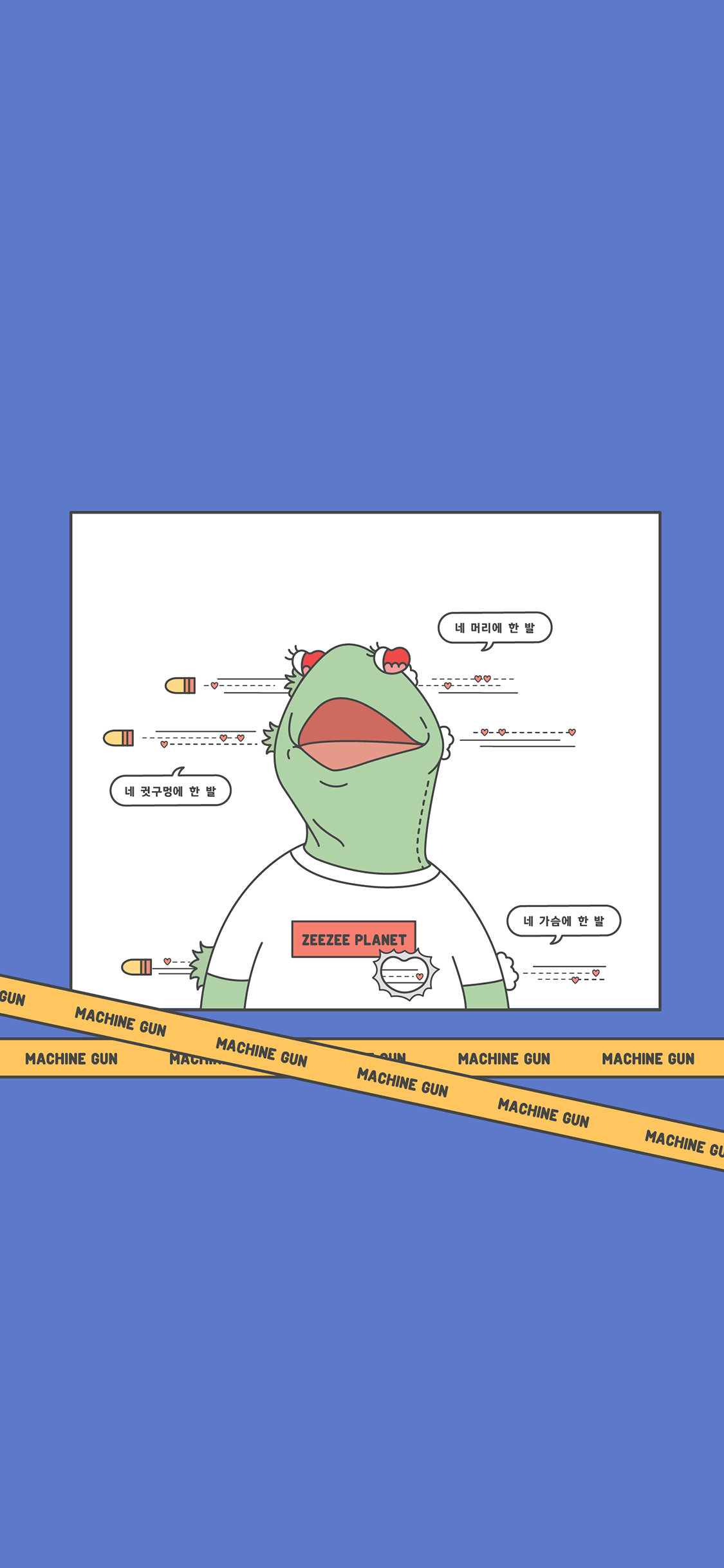 [2436×1125]蓝色背景 卡通 科米蛙 苹果手机动漫壁纸图片