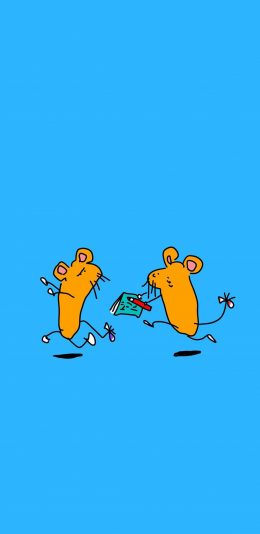 [2436x1125]蓝色背景 卡通 老鼠 黄色 苹果手机动漫壁纸图片