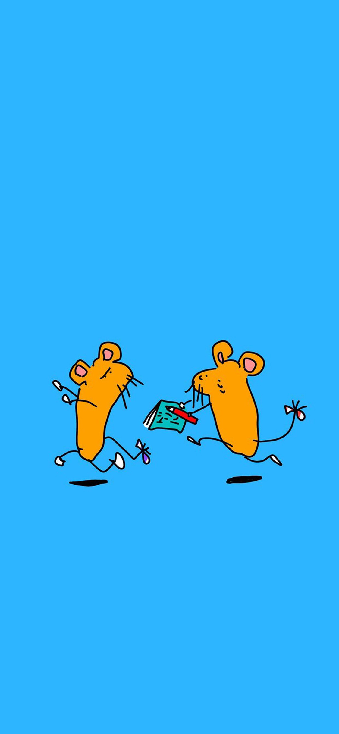[2436×1125]蓝色背景 卡通 老鼠 黄色 苹果手机动漫壁纸图片