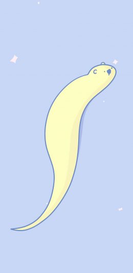 [2436x1125]蓝色背景 卡通 萌物 造型 苹果手机动漫壁纸图片