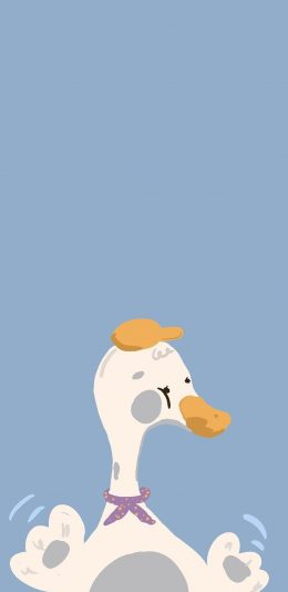 [2436x1125]蓝色背景 卡通 鸭鸭 可爱 苹果手机动漫壁纸图片