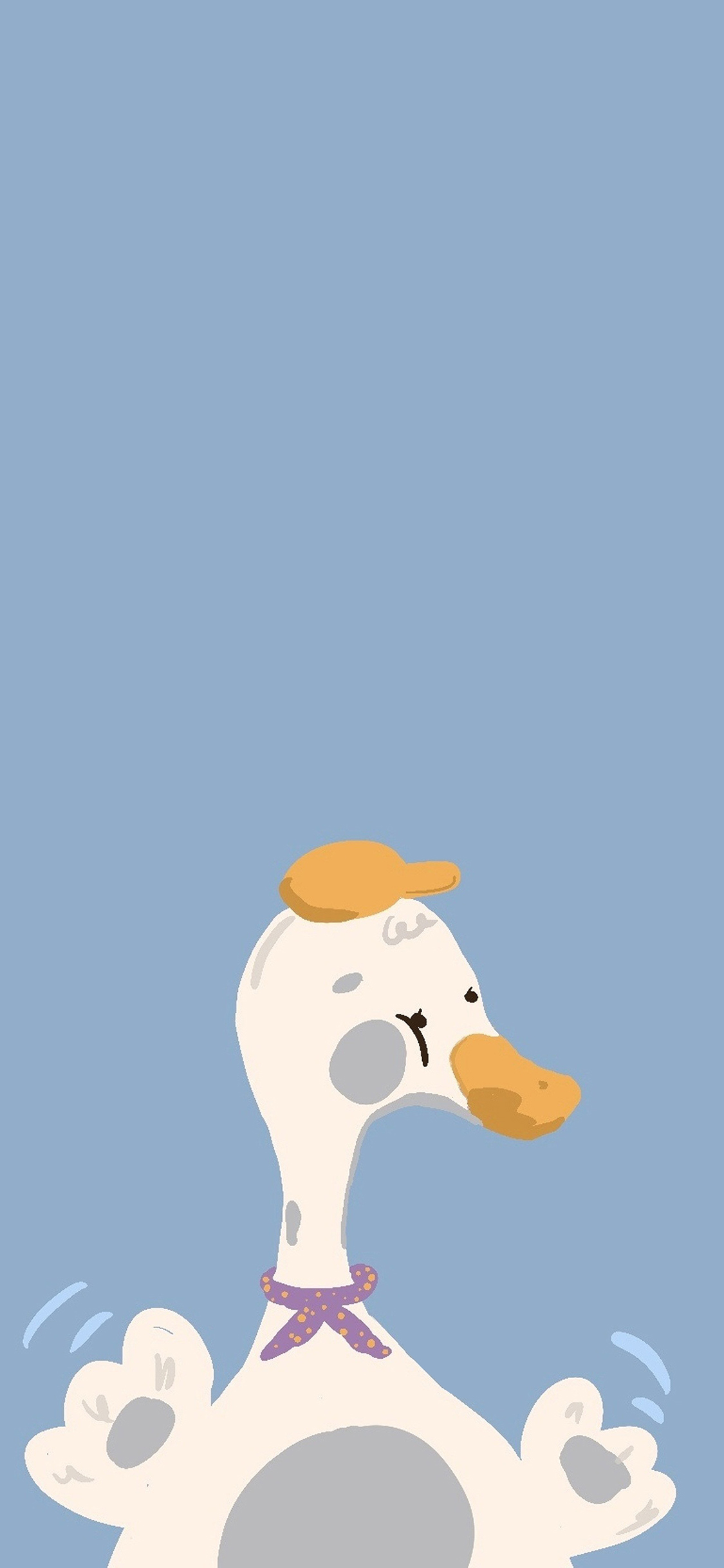 [2436×1125]蓝色背景 卡通 鸭鸭 可爱 苹果手机动漫壁纸图片