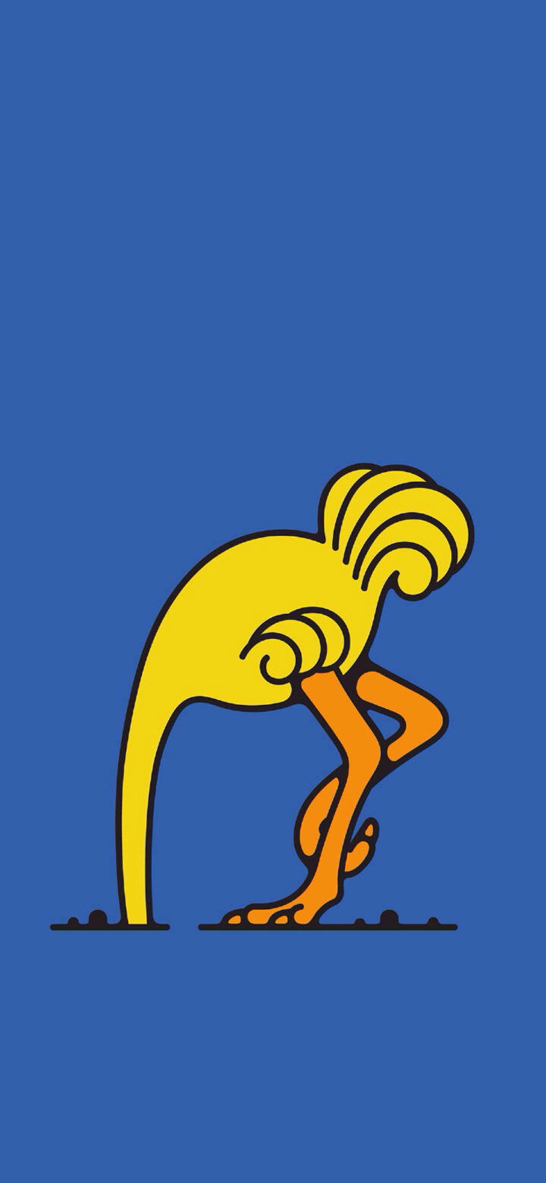 [2436×1125]蓝色背景 卡通鸵鸟 埋头 苹果手机动漫壁纸图片