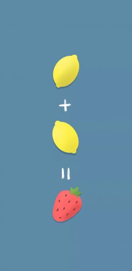 [2436x1125]蓝色背景 柠檬 草莓 苹果手机动漫壁纸图片