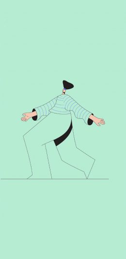 [2436x1125]薄荷绿 背景 简笔卡通 巨人 苹果手机动漫壁纸图片