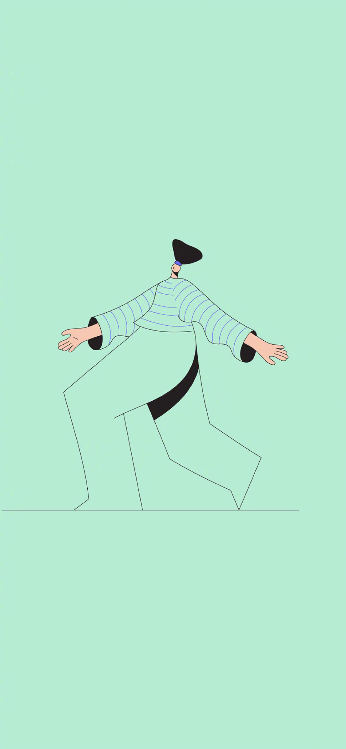 [2436×1125]薄荷绿 背景 简笔卡通 巨人 苹果手机动漫壁纸图片