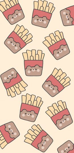 [2436x1125]薯条 熊  平铺 卡通 苹果手机动漫壁纸图片