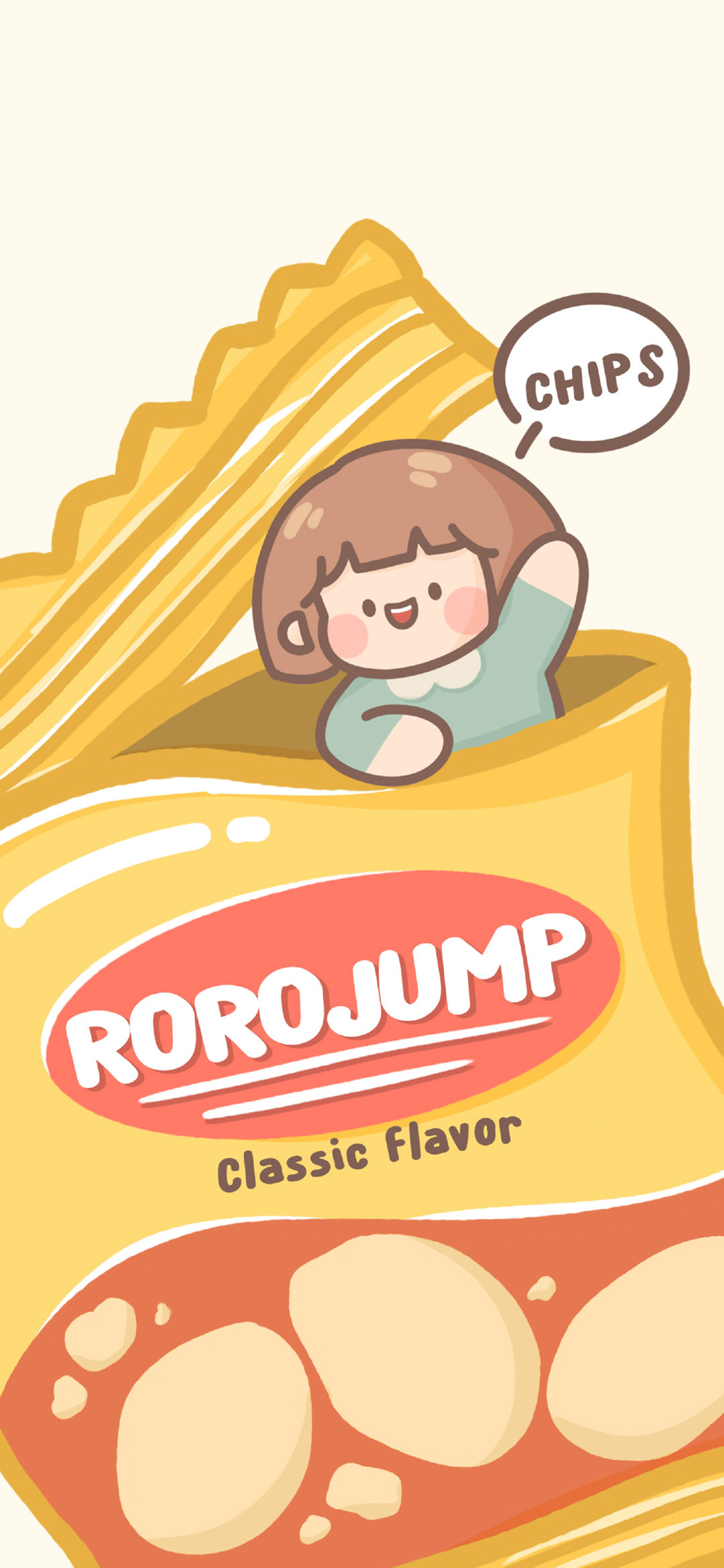 [2436×1125]薯片 肉肉酱 小女孩 零食 黄色 苹果手机动漫壁纸图片