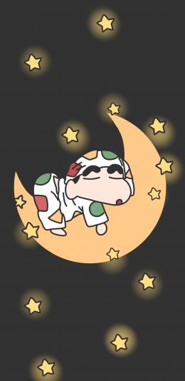[2436x1125]蜡笔小新 五角星 月亮 睡眠 苹果手机动漫壁纸图片