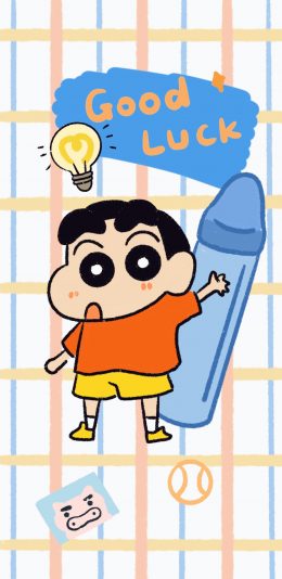 [2436x1125]蜡笔小新 动画 good luck 苹果手机动漫壁纸图片