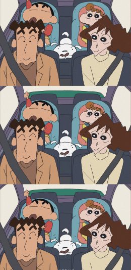 [2436x1125]蜡笔小新 动画 小白 开车 苹果手机动漫壁纸图片