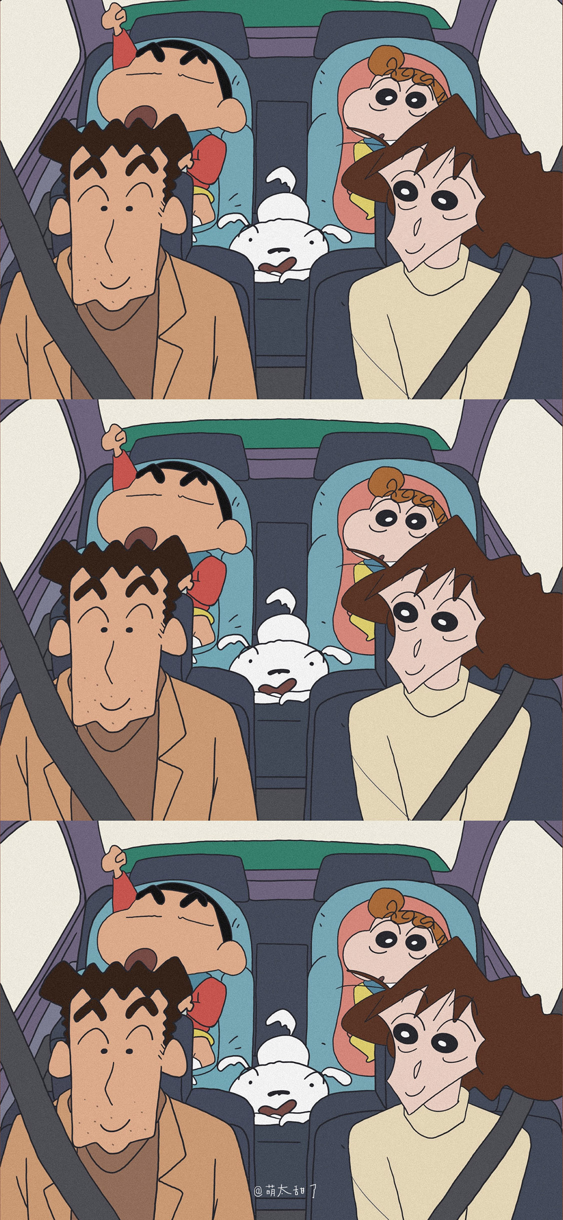 [2436×1125]蜡笔小新 动画 小白 开车 苹果手机动漫壁纸图片