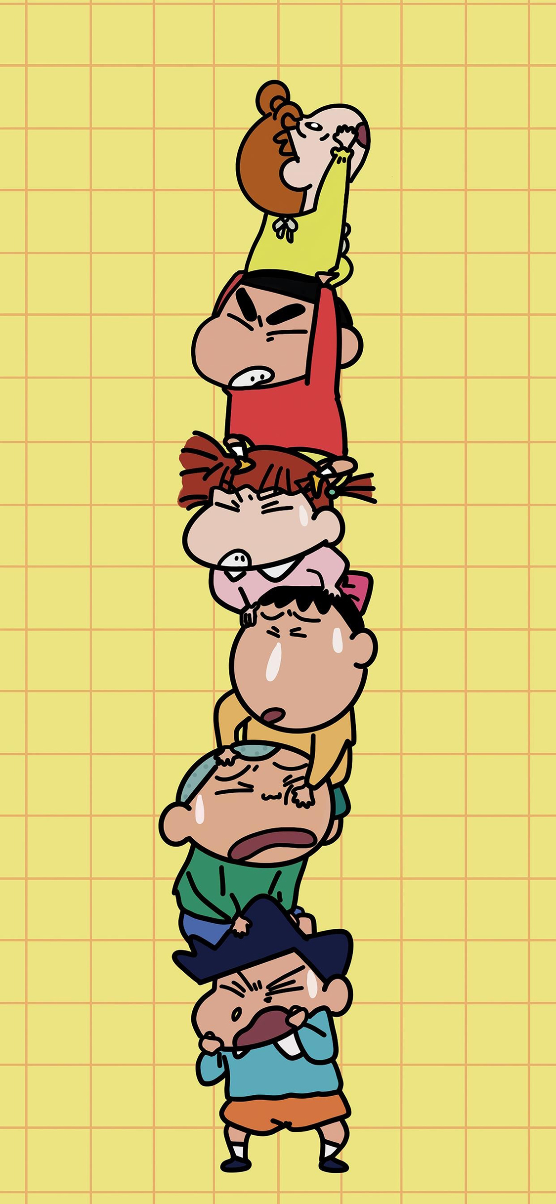 [2436×1125]蜡笔小新 动画 日本 爬高 小葵 黄色 苹果手机动漫壁纸图片