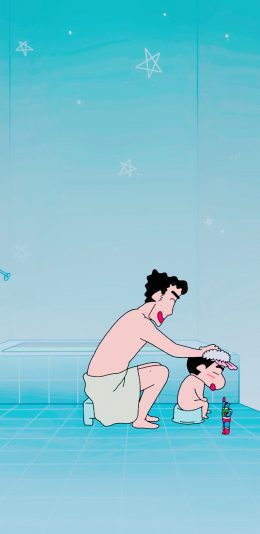 [2436x1125]蜡笔小新 动画 洗澡 搓澡 苹果手机动漫壁纸图片