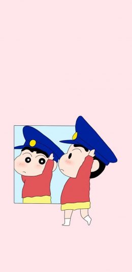 [2436x1125]蜡笔小新 动画 粉色 日本 镜子 苹果手机动漫壁纸图片