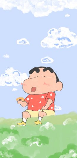 [2436x1125]蜡笔小新 动画 草地 太空 苹果手机动漫壁纸图片