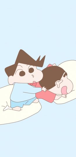 [2436x1125]蜡笔小新 卡通 动画 蓝色 苹果手机动漫壁纸图片