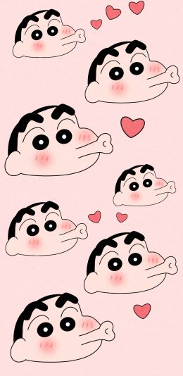 [2436x1125]蜡笔小新 平铺 爱心 苹果手机动漫壁纸图片