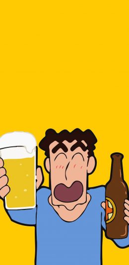 [2436x1125]蜡笔小新 日本 动画 爸爸 啤酒 苹果手机动漫壁纸图片