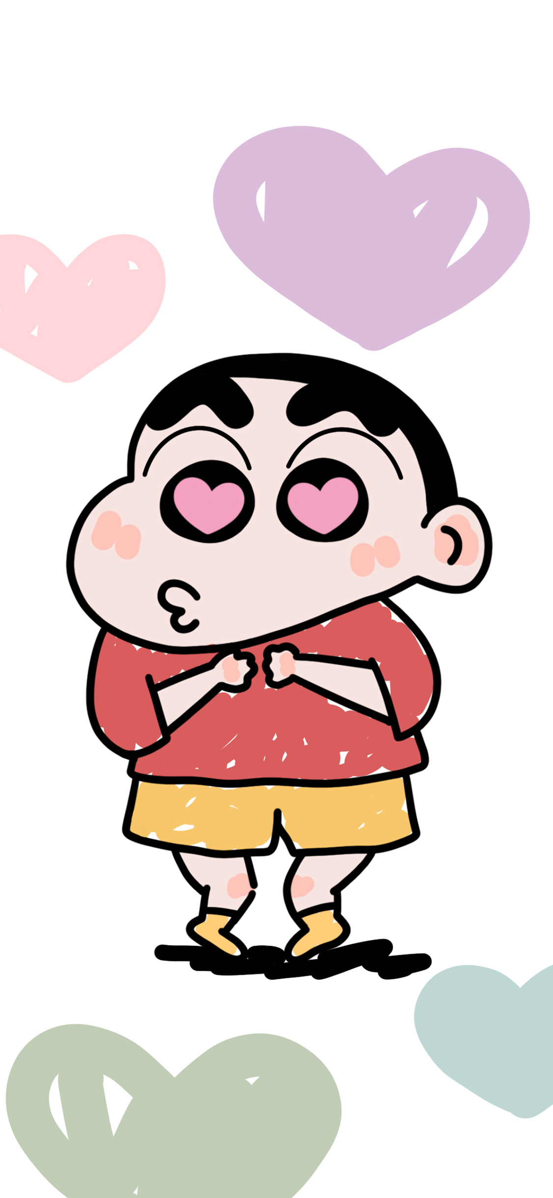 [2436×1125]蜡笔小新 日漫 可爱 爱心 苹果手机动漫壁纸图片