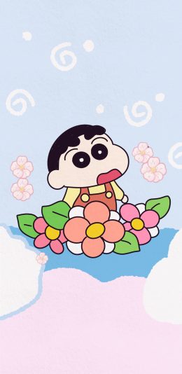 [2436x1125]蜡笔小新 日漫 可爱 花朵 苹果手机动漫壁纸图片