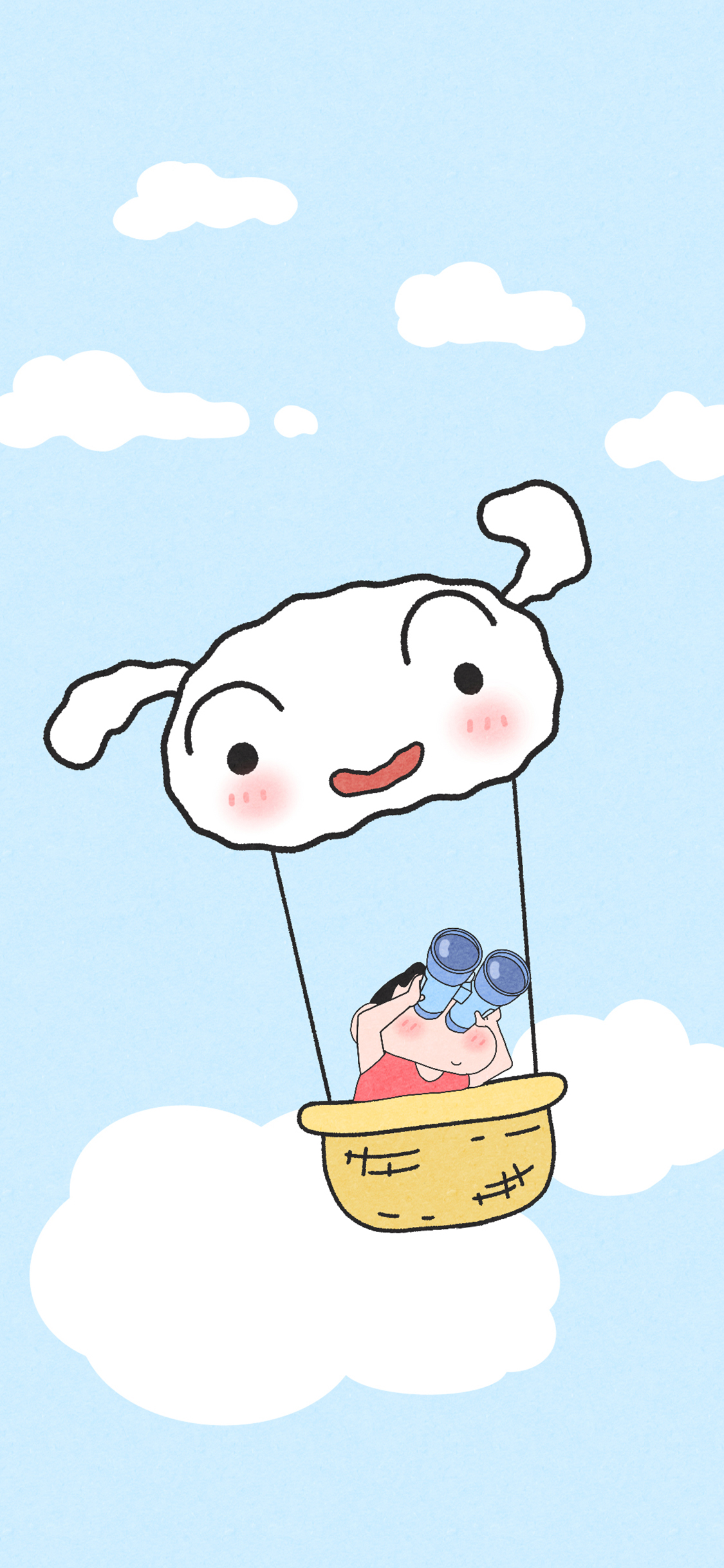 [2436×1125]蜡笔小新 热气球 小白 天空 日漫 苹果手机动漫壁纸图片